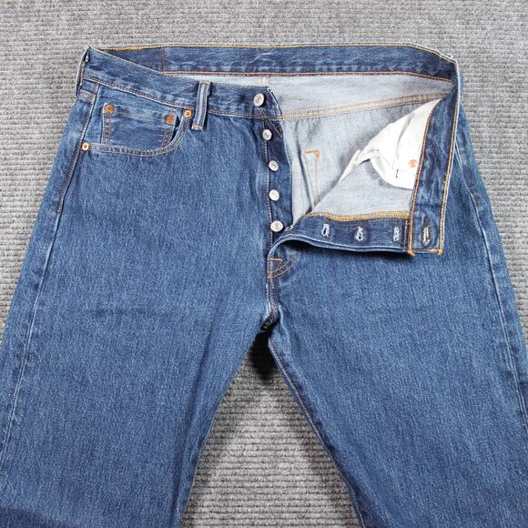 Levi’s 501 Jeans Mens 36x34 Blue Straight Button Fly Rigid - Picture 4 of 11